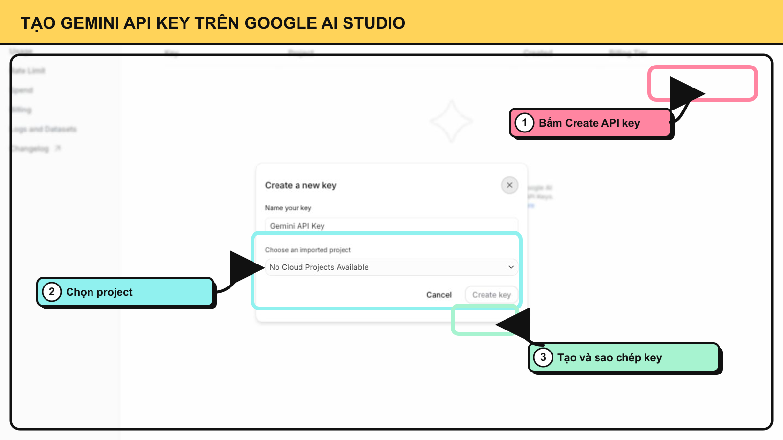Cách tạo và sao chép Gemini API key trong Google AI Studio